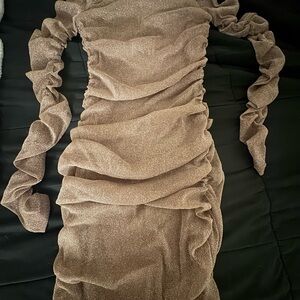 Elegant Ruched Tan Dress